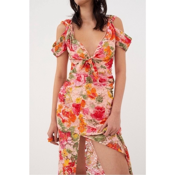 NWT For Love and Lemons Beth Midi Floral Lace Dress in Pink - Picture 8 of 12